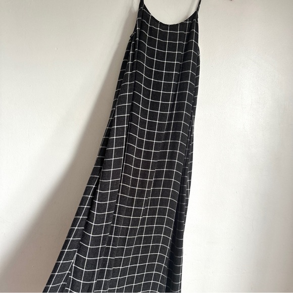 ZARA LONG PLAID FLANNEL STRAPY DRESS BLACK GRAY WHITE CHECKED STUDS S M - Picture 5 of 8